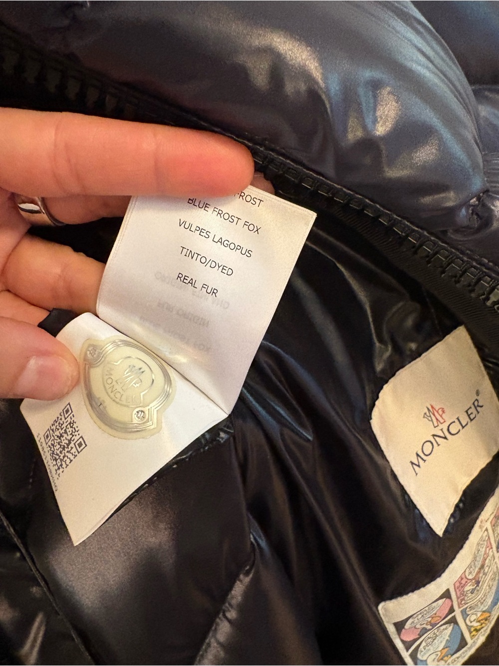 Moncler Women's Dark Blue Down Puffer Coat with Fur Trim - Picture 5 of 6